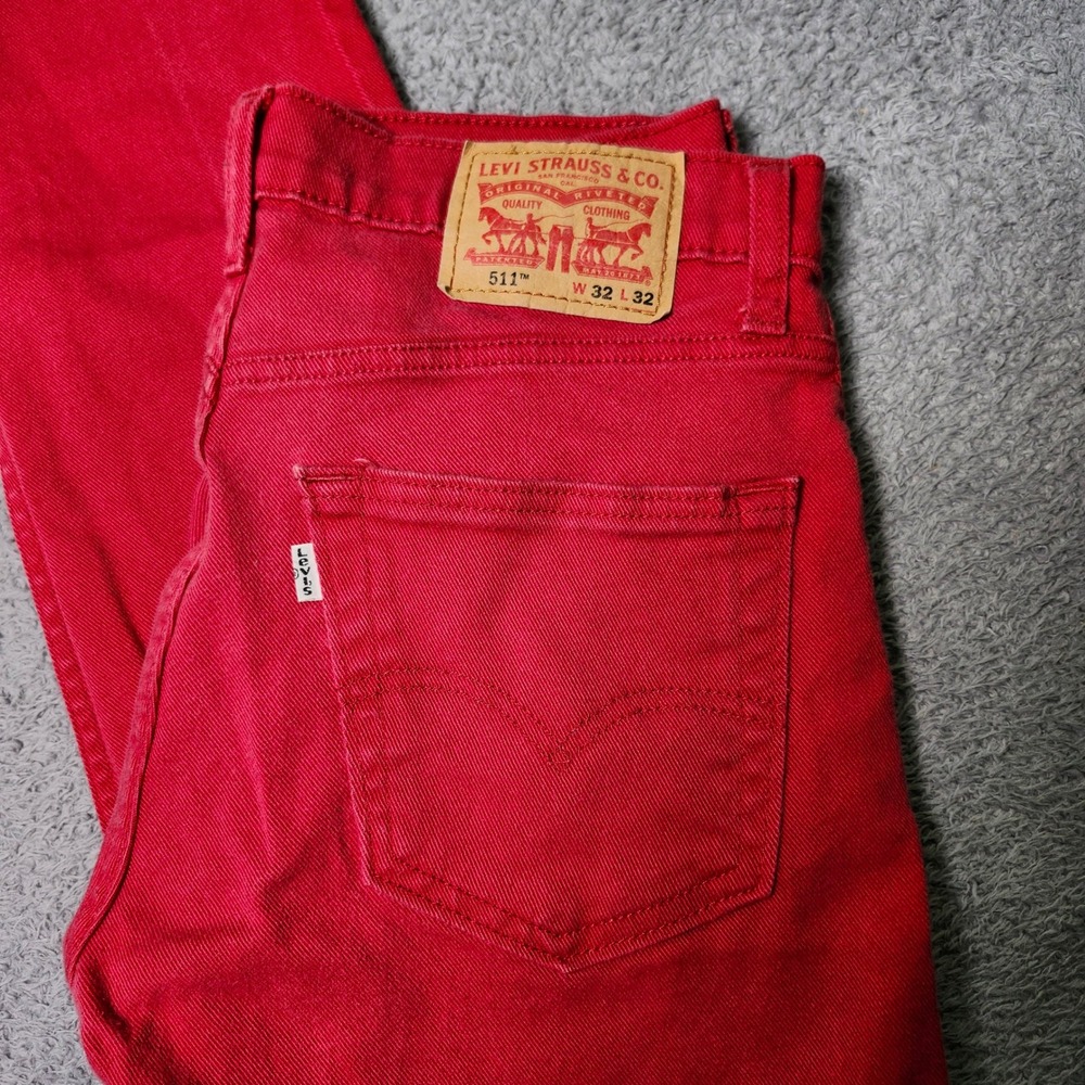 Levi's Mens 32x32 511 Slim Fit Jeans Red Cotton Lyocell Stretch Denim